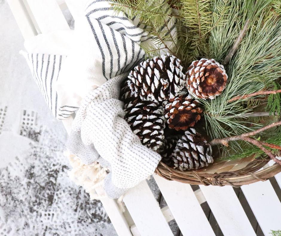 DIY pinecone and greenery basket