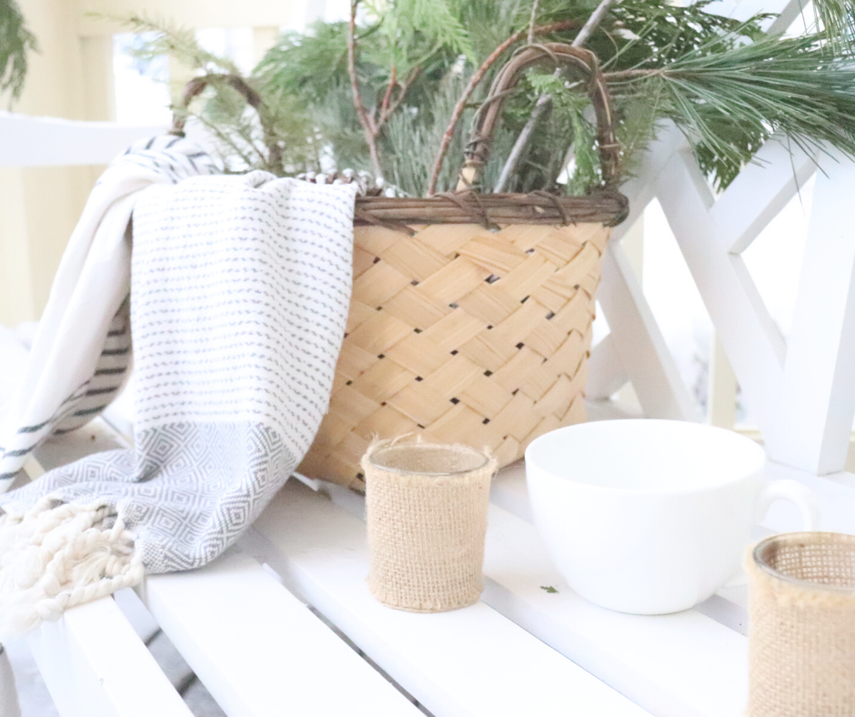 coffee and candles on the winter front porch