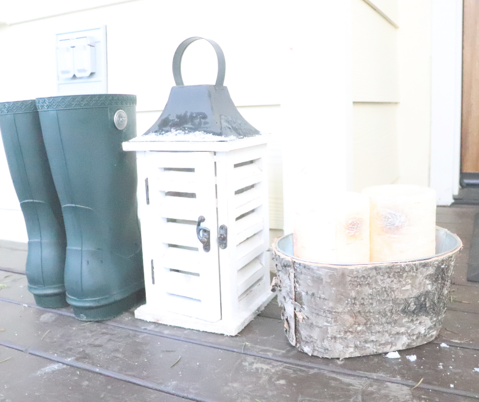 boots and candles for winter entryway