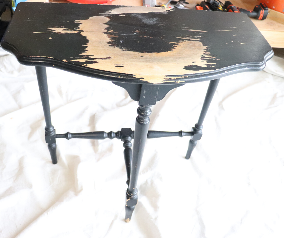 before picture: wooden side table all black