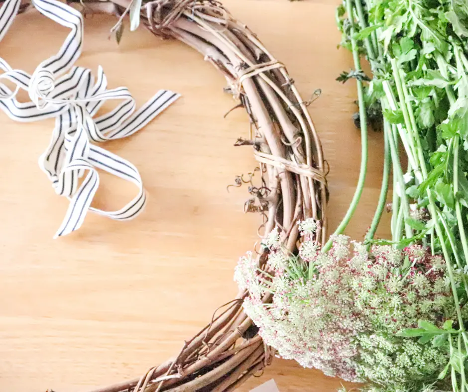 grapevine wreath frame and florals for a DIY wreath tutorial