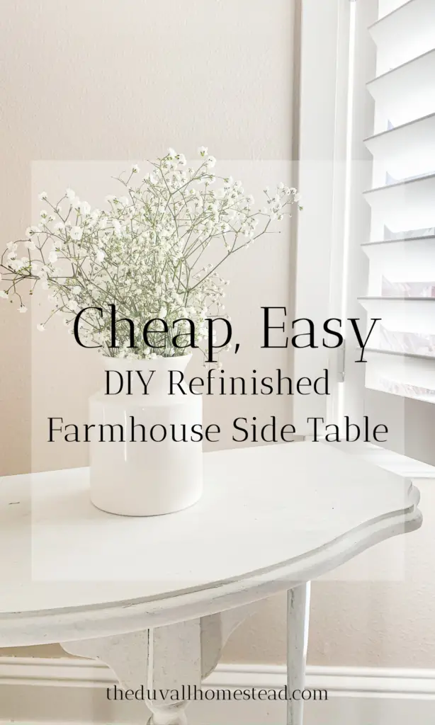 Super easy & cheap DIY - Refinished wood antique farmhouse side table. Working in the tool shed is not scary! Learn how to refinish and paint an old wood farmhouse table with this simple tutorial. 

#diy #farmhouse #wood #refinish #white #projects #simple #cheap #easy #doityourself #sidetable #homedecor #livingroom #decor #paint 