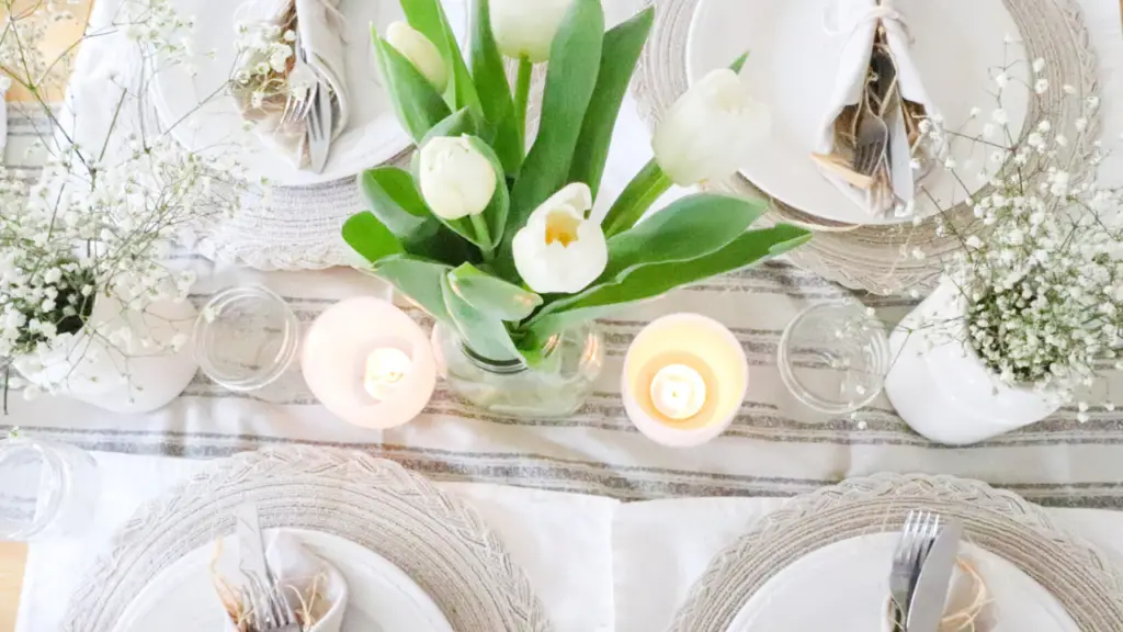 spring tablescape farmhouse simple cheap easy beautiful homestead Easter table setting