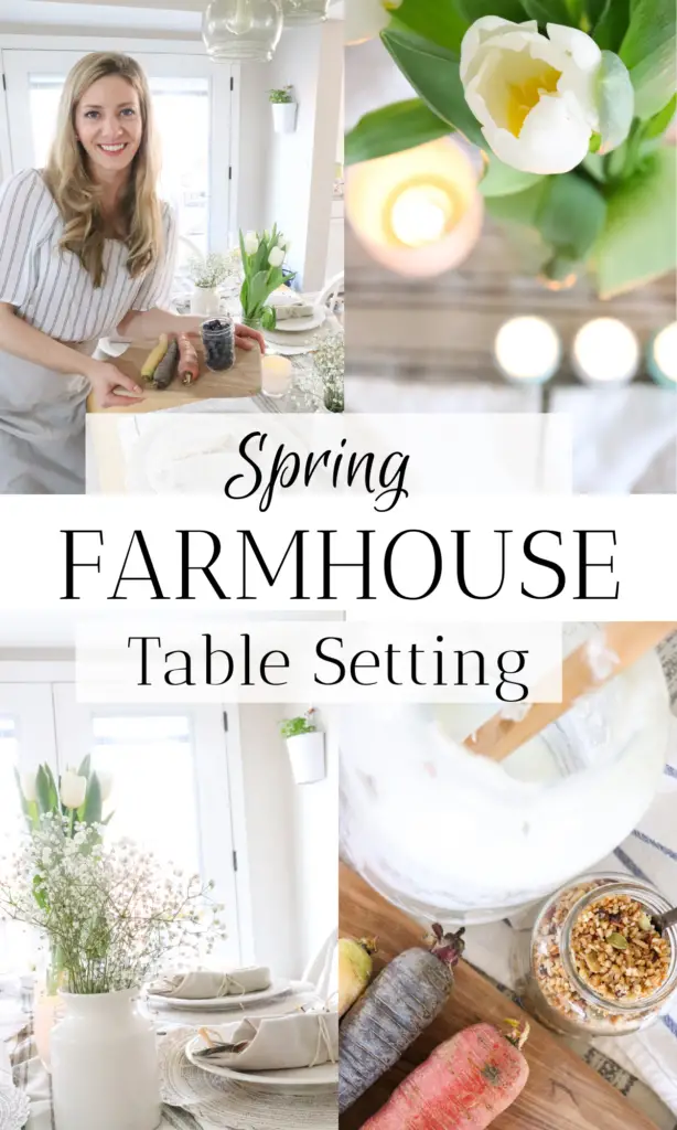 It only takes a few simple spring touches to make a tablescape for brunch. These 5 simple tips will make your farmhouse table beautiful and ready for spring! 

#farmhouse #spring #table #tablesetting #tablescape #Easter #tableideas #inspiration #ideas #minimalist #homestead #home #decor #kitchen #flowers #tulips 