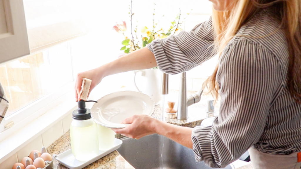 Washing dishes with all-natural homemade dish soap