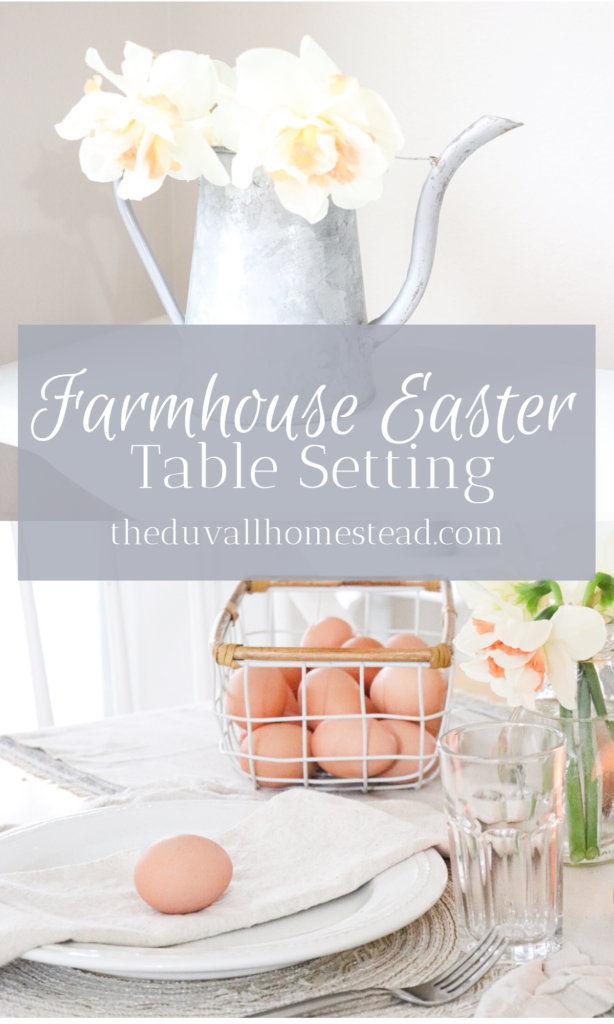 Light and natural farmhouse Easter table setting ideas. Farm-to-table ways to add warmth and beauty to your farmhouse table for Easter. 

#easter #table #setting #farmhouse #tablescape #homedecor #decorating #budget #easy #diy #simple #homestead #farmhousedecor #decor #table #diningroom 