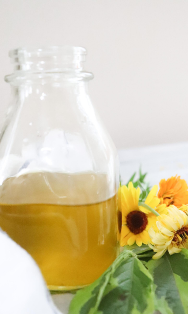 bottle of homemade calendula oil