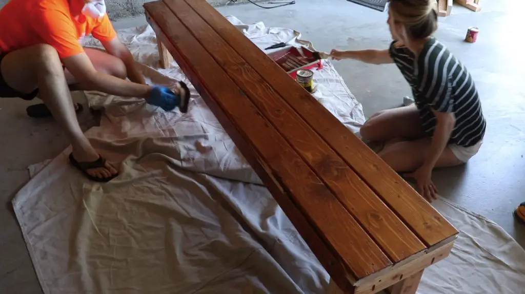 dining table bench DIY for farmhouse table in progress