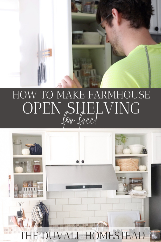 My husband figured out this open shelving hack and it stirred me to get the whole kitchen organized. Read more about it on the blog!

#farmhousekitchen #openshelving #diyopenshelves #hack #farmhouse #farmhousedecor #kitchenorganization #kitchen #diy #easy #homedecor 