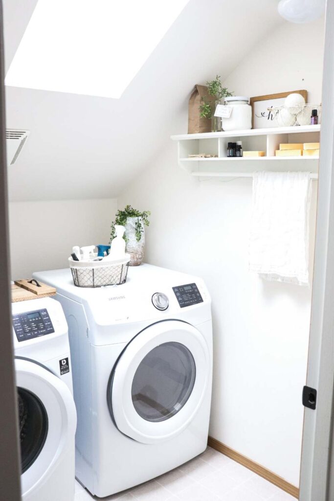 an organized farmhouse laundry room