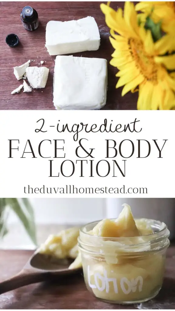 This two-ingredient lotion can be use for the face and body. Made with shea butter and oil, this lotion is moisturizing and easy to make at home! 

#homemade #lotion #sheabutter #diy #lotionrecipe #howtomakelotion #essentialoils #sheabutterlotion #diylotion #homemadelotion #stretchmarkcream 