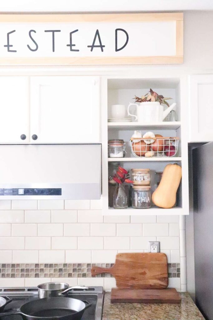 kitchen shelf with butternut squash