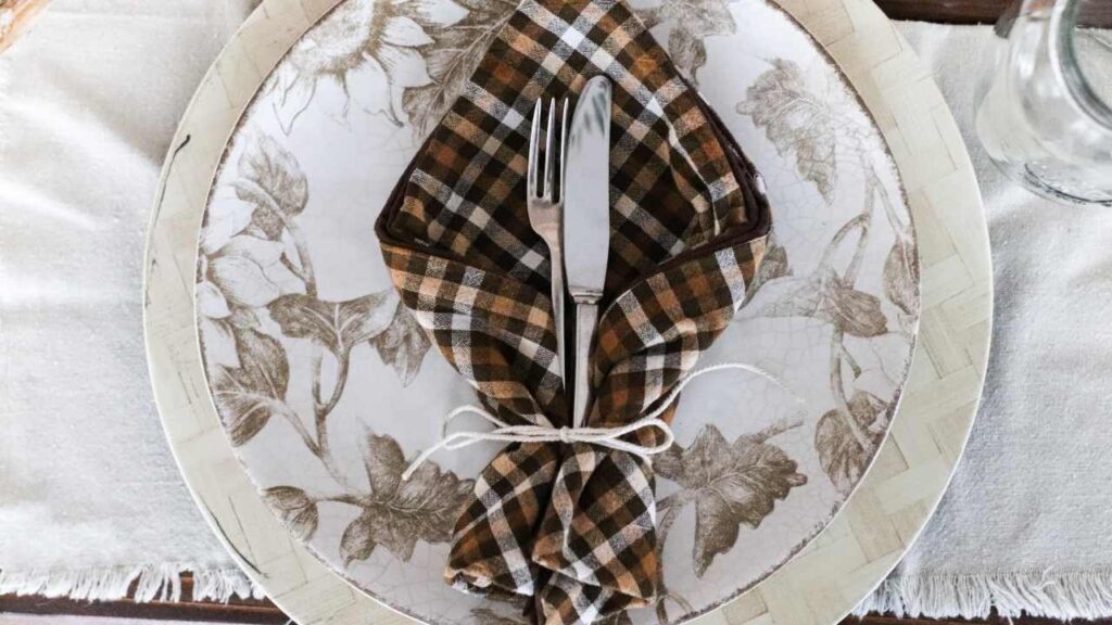 Dark Brown Linen Napkins for Christmas Dinner Table. Farmhouse