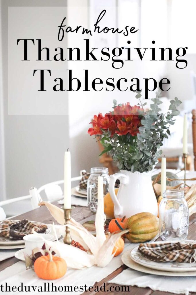 Tour the farmhouse thanksgiving table setting. With handmade items and fresh florals and squashes, we're all set for turkey day.

