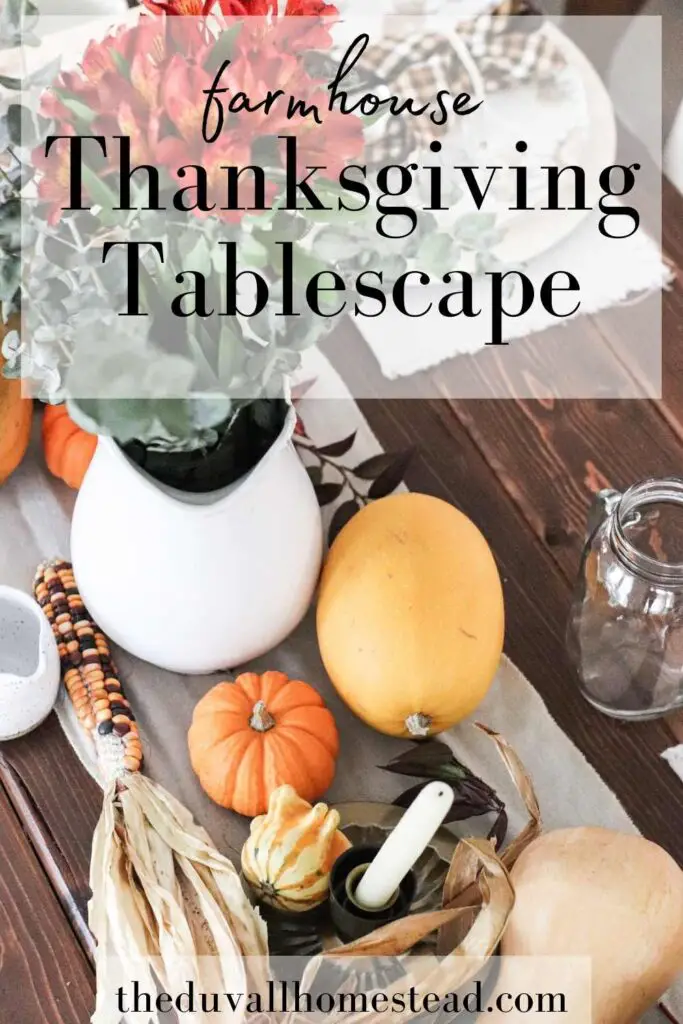 Tour the farmhouse thanksgiving table setting. With handmade items and fresh florals and squashes, we're all set for turkey day.

