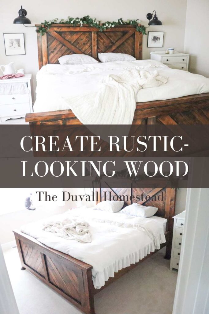 Create beautiful expensive looking rustic wood at a fraction of the cost with this simple tutorial.

#rusticwood #newwoodlookold #distressedwood #farmhousebed #wood