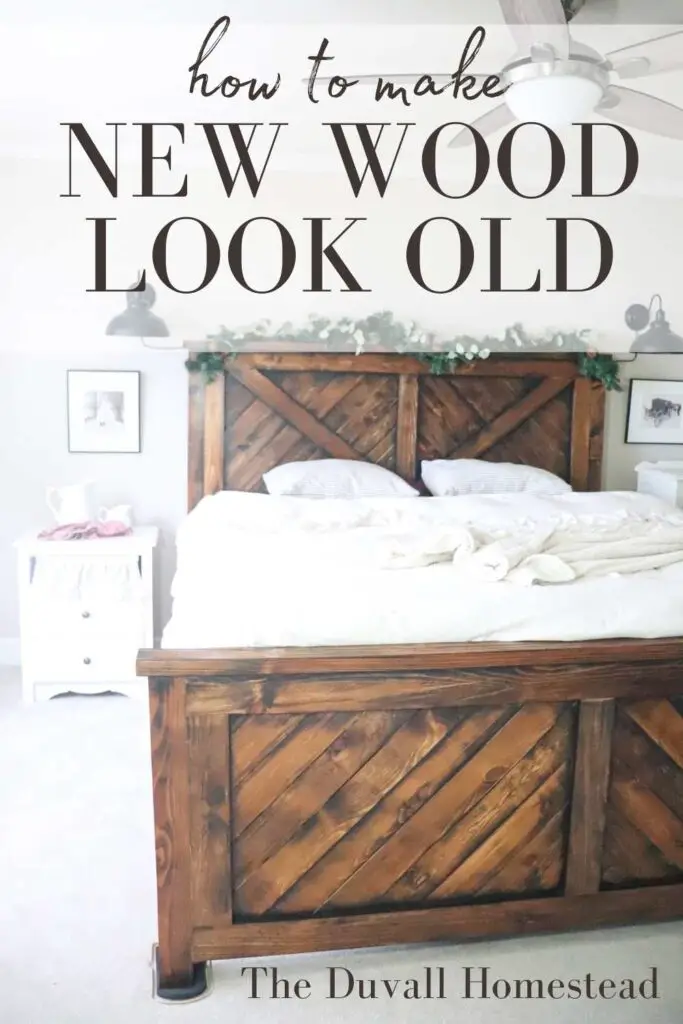 Create beautiful expensive looking rustic wood at a fraction of the cost with this simple tutorial.

#rusticwood #newwoodlookold #distressedwood #farmhousebed #wood
