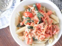 Whipping up a creamy smoked salmon pasta with this easy recipe