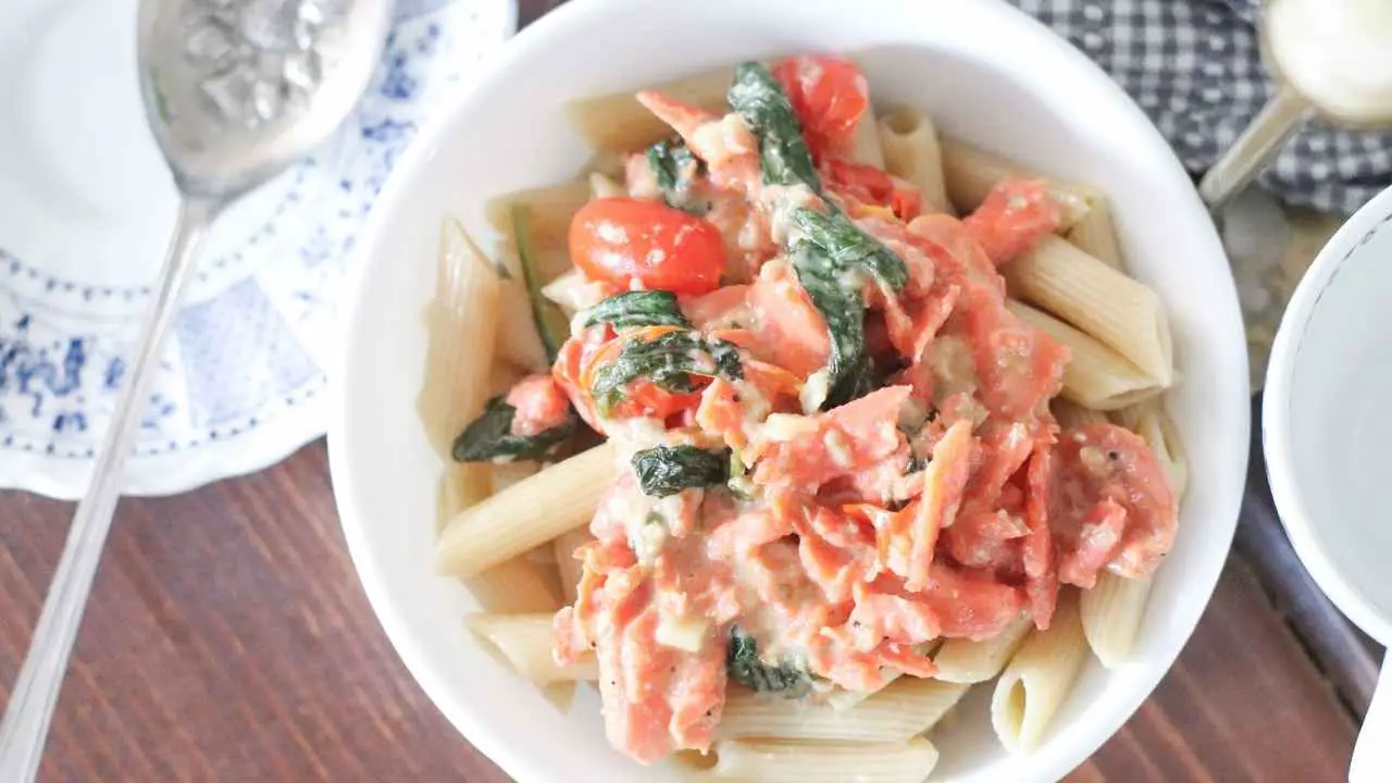 Whipping up a creamy smoked salmon pasta with this easy recipe