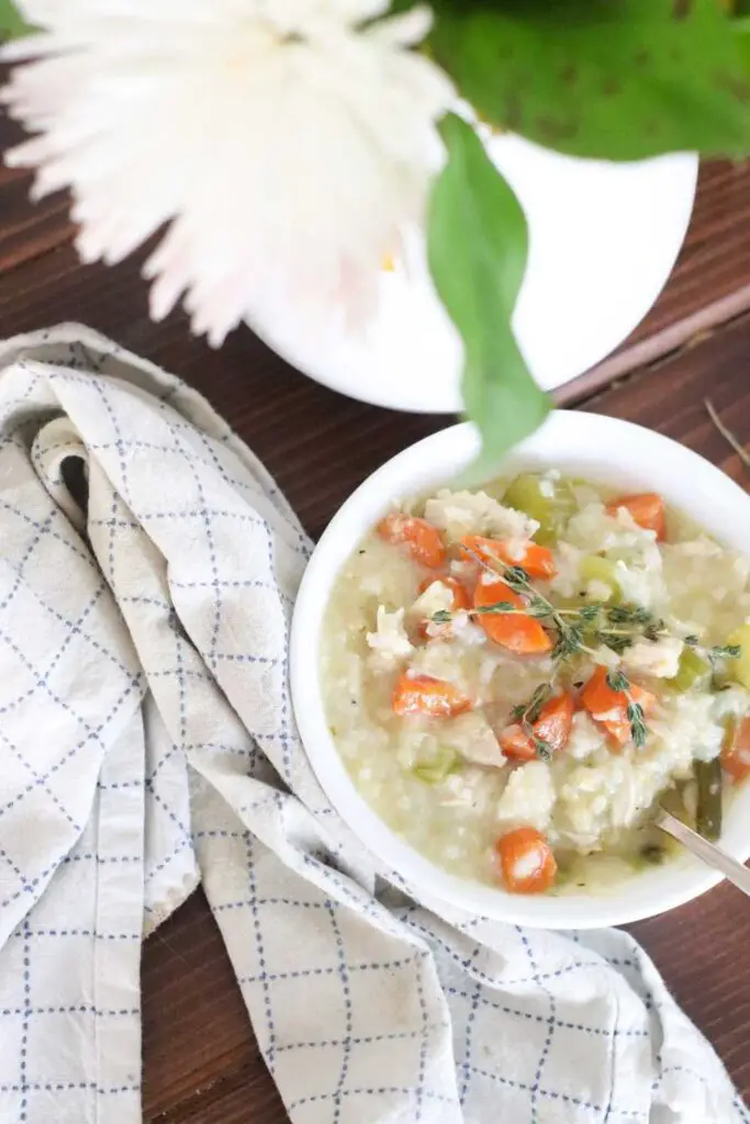 Creamy chicken and rice soup with bone broth