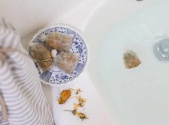 homemade bath tea with dried flowers calendula and chamomile baby bath tea bags
