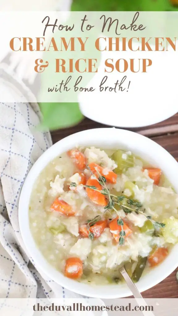 Creamy chicken and rice soup is delicious and nourishing, with bone broth and veggies your whole family will love this dish. It comes together quickly for a healthy summertime lunch or dinner.

#creamychickenricesoup #bonebroth #chickensoup #rice #summermeals #summer #recipes #dinner #lunch #familymeals