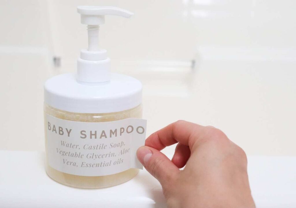 Homemade baby shampoo with label