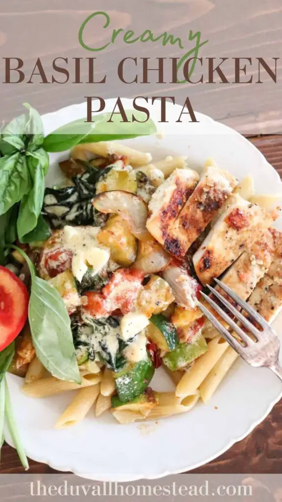 Learn to make a creamy basil chicken pasta with this simple recipe, made in under 30 minutes for a delicious and healthy lunch or dinner. #creamybasilchickenpasta #creamychickenpasta #basil #chickenpasta 