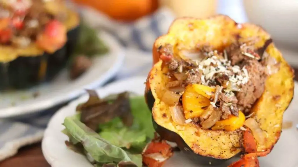 roasted acorn squash stuffed with ground bison