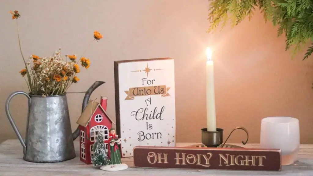A Christmas vignette with thrifted and vintage treasures