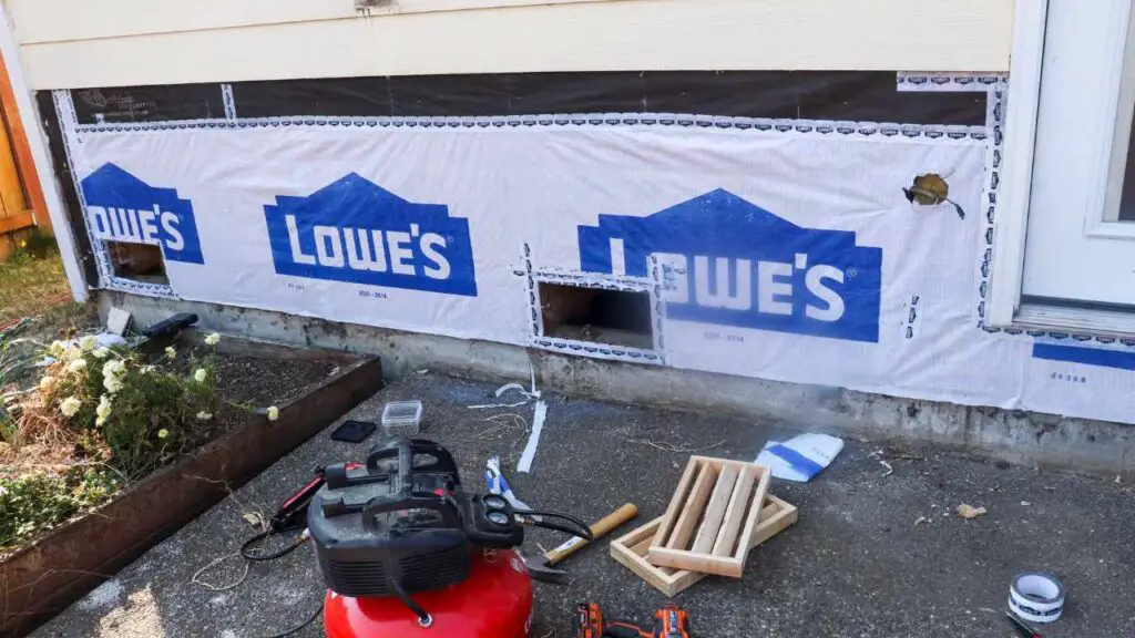 Tyvek house wrapping from Lowe's before replacing the siding