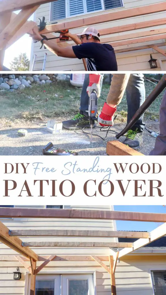 In this tutorial I’ll show you how we built our DIY free standing wood patio cover. We needed this cover to be free standing and not attached to the house, but we still needed it close enough to keep us dry every time we opened our back door.