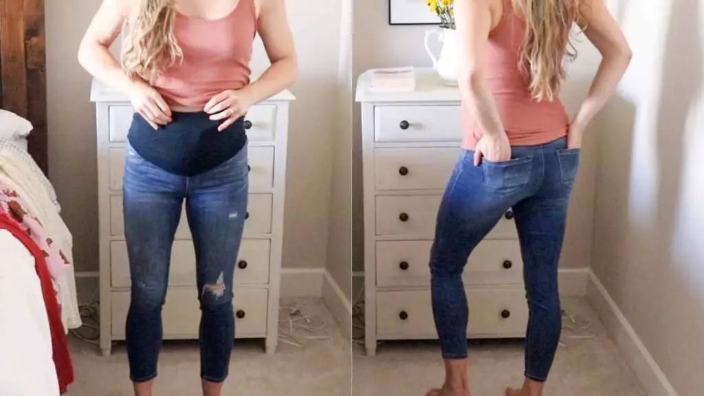 girl modeling maternity skinny jeans from nordstrom