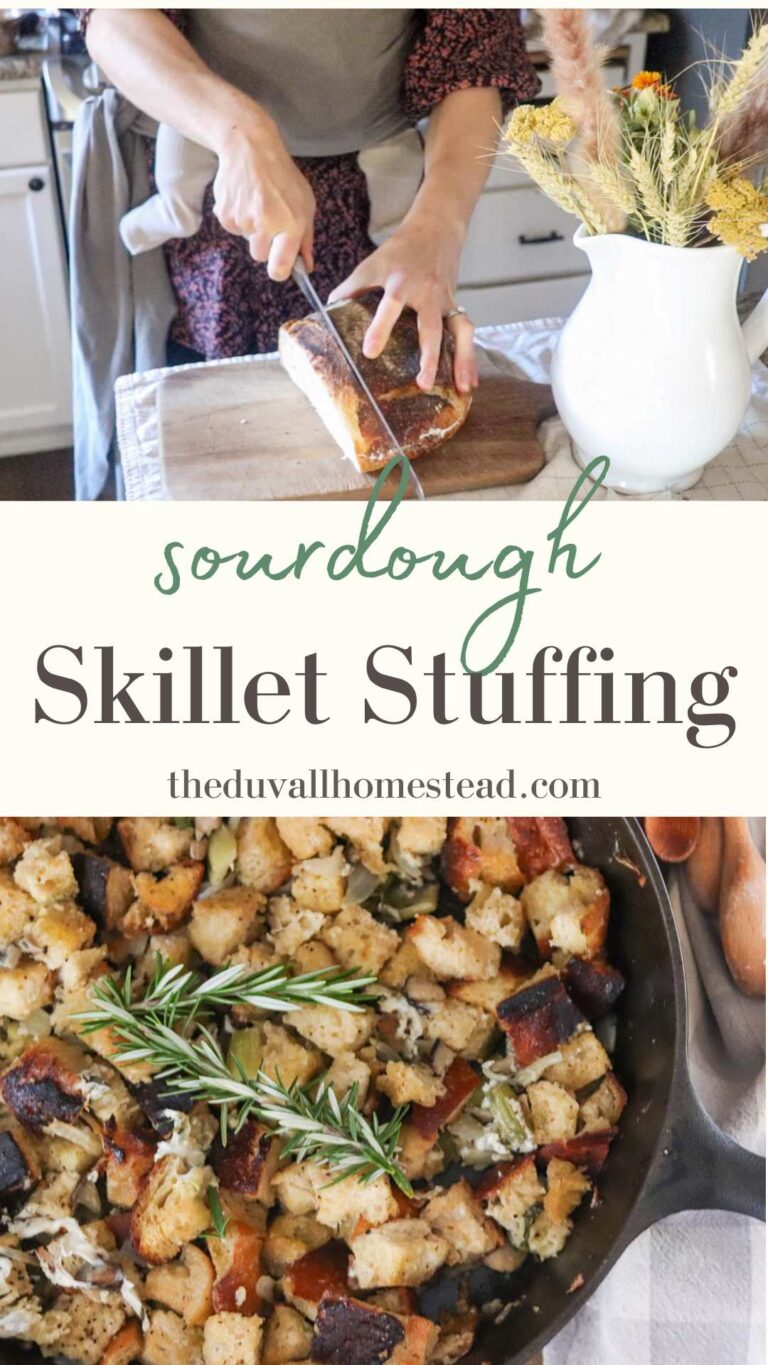 Buttery Herb Sourdough Thanksgiving Stuffing in Cast Iron Skillet - The ...