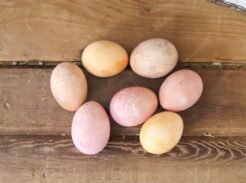 natural dye easter eggs on a table