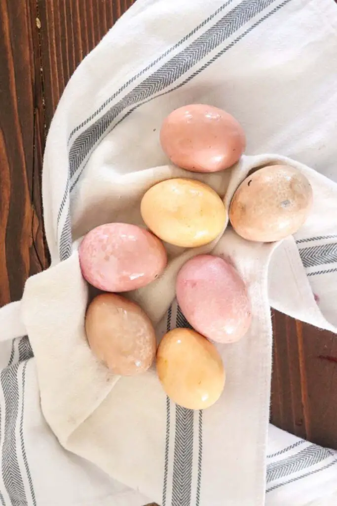 natural dye easter eggs on a towel