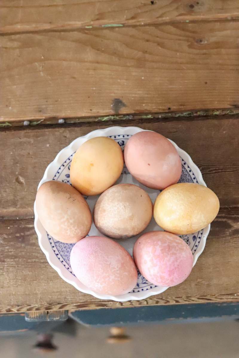 natural dye easter eggs on a plate