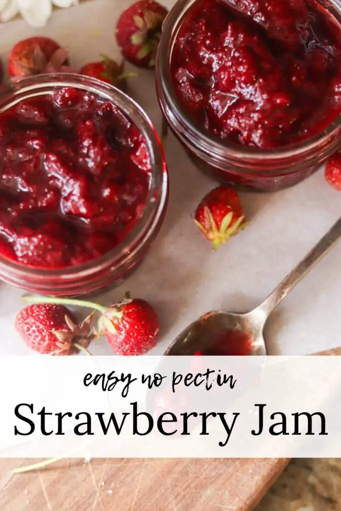 This strawberry jam recipe is thick, juicy, and has no pectin. Naturally sweetened with honey and lemon, enjoy strawberry jam all summer long with this easy freezer jam recipe.