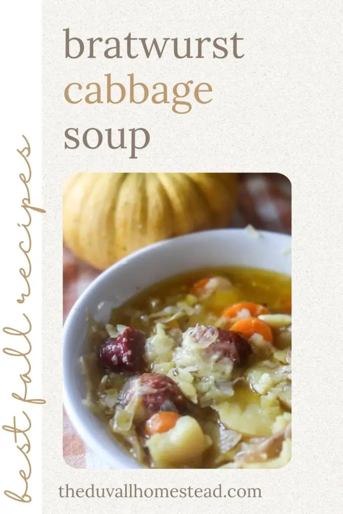 Fall is in the air and the season of cozy soup recipes is here. This bratwurst soup is the perfect lunch or dinner staple that will last long into winter season. With cabbage, potatoes, brats, and bone broth, this fall soup recipe is both easy and comforting. 