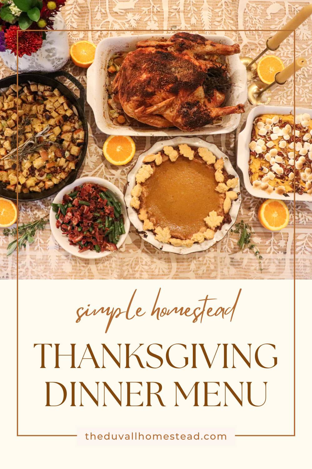 Simple homestead Thanksgiving dinner menu.