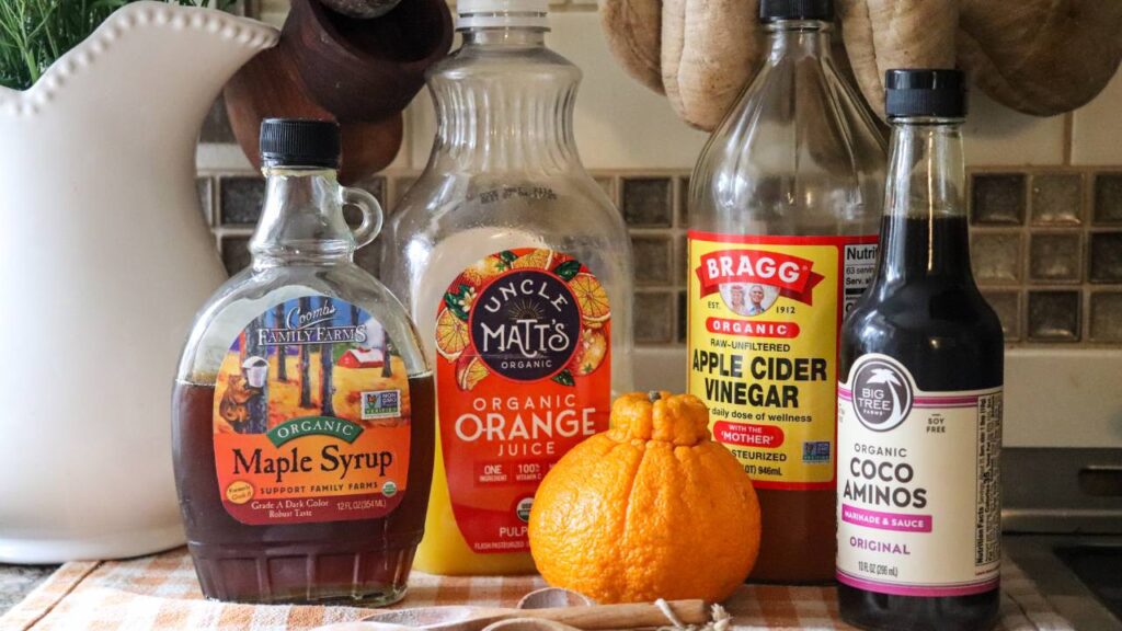 Healthy orange chicken ingredients.