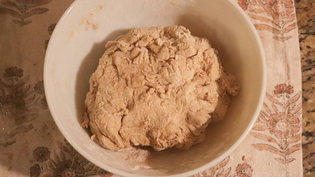 large mixing bowl with mixed sourdough bagel dough with freshly milled grains.