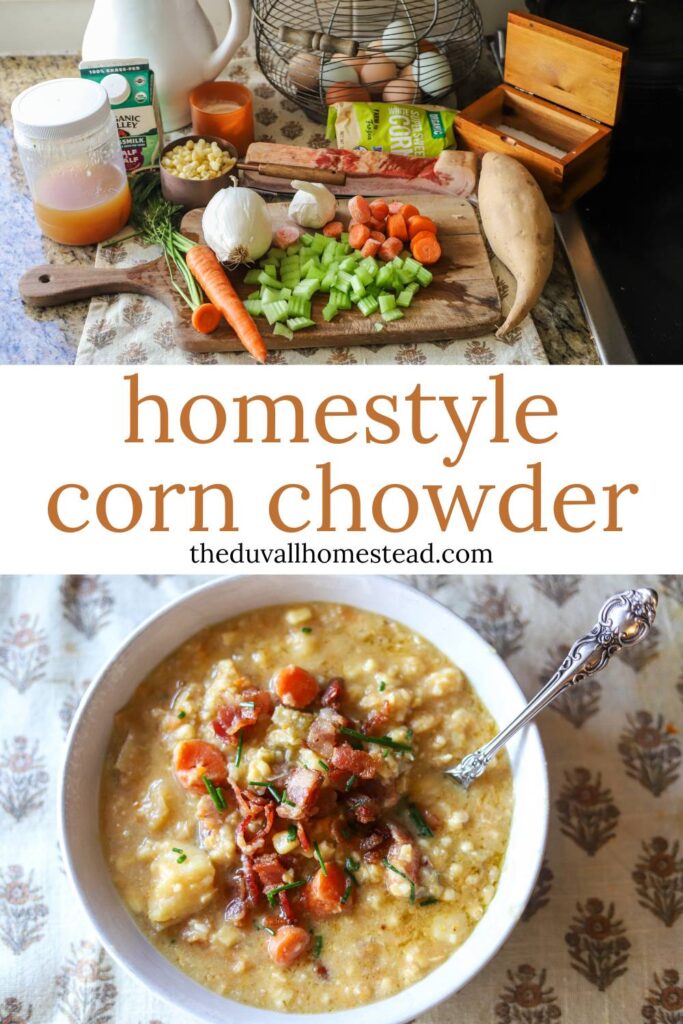 This creamy homestyle corn chowder is made with from-scratch ingredients, nourishing bone broth, and sweet frozen corn for a delicious summer comfort food recipe. With flavors of bacon, veggies, and cheese, this summer corn chowder will become a favorite in no time