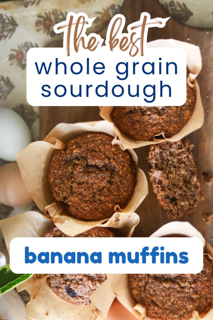 Wholesome and fluffy! These sourdough banana muffins are made with freshly milled whole grain flour and no refined sugar. A perfect way to use up sourdough discard and enjoy a nourishing breakfast or snack.