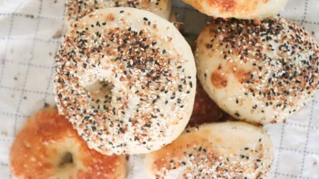Sourdough bagels on a baking tray