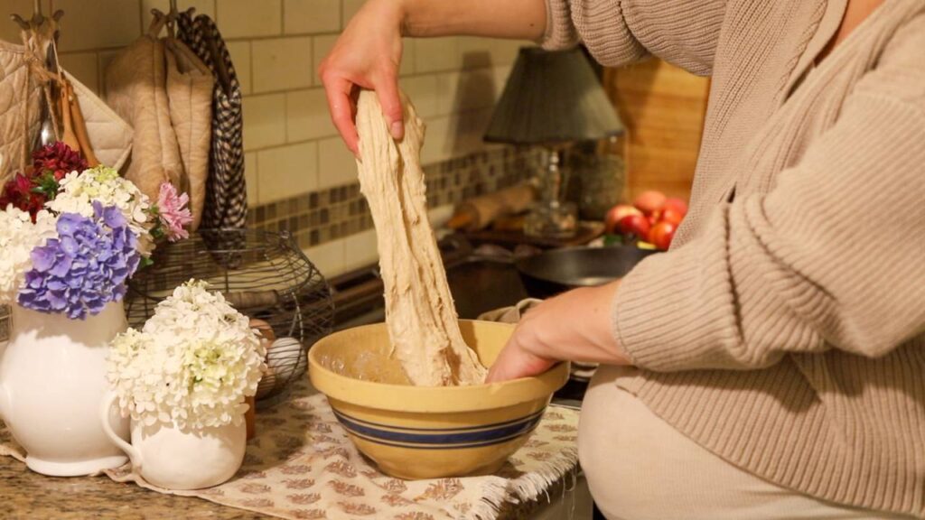 Stretching sourdough dough during bulk fermentation