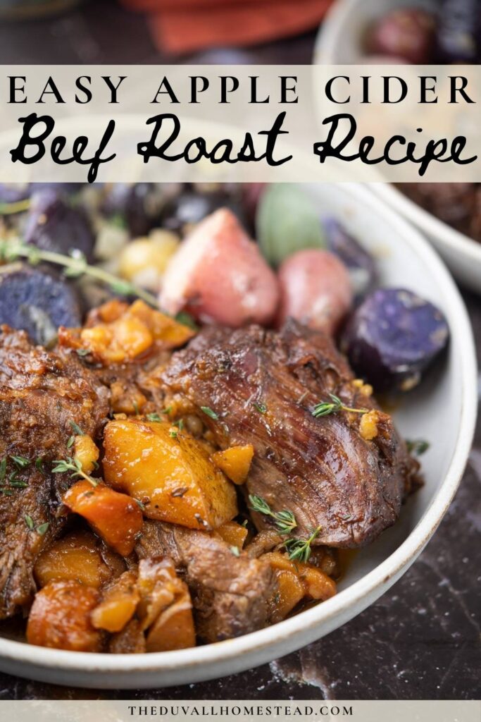 This apple cider beef roast is the kind of cozy fall dinner that fills your whole home with warmth. Slow-braised in rich apple cider with herbs, tender chuck roast, and rustic potatoes and carrots, it’s the perfect apple cider pot roast for a farmhouse fall dinner. If you love hearty farmhouse dinners or need nourishing fall beef recipes, this apple cider glazed roast brings together sweet and savory flavors in the most comforting way. A true homestead beef roast recipe for crisp autumn days.