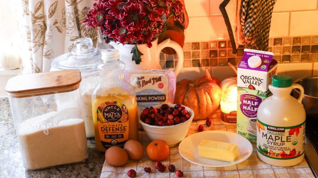 Ingredients for whole grain apple cider donuts on a kitchen counter