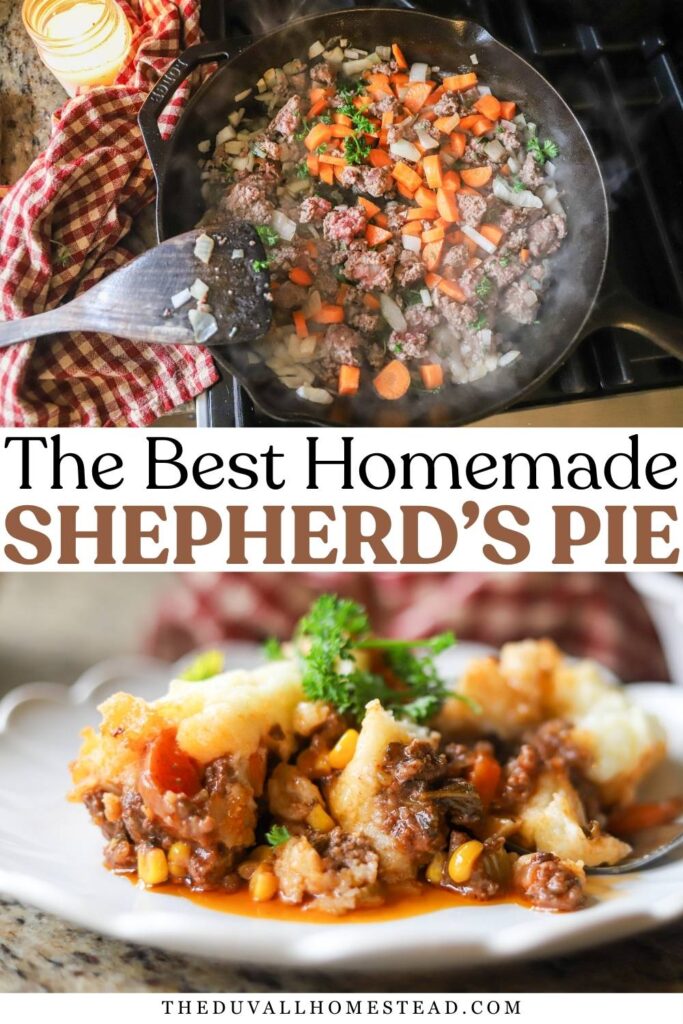 This from-scratch shepherd’s pie is the ultimate comfort food dinner. Made with ground beef, bone broth, vegetables, and creamy mashed potatoes, it’s a hearty family meal that’s freezer friendly and perfect for cozy weeknights. A classic homemade shepherd’s pie recipe every homestead kitchen needs.