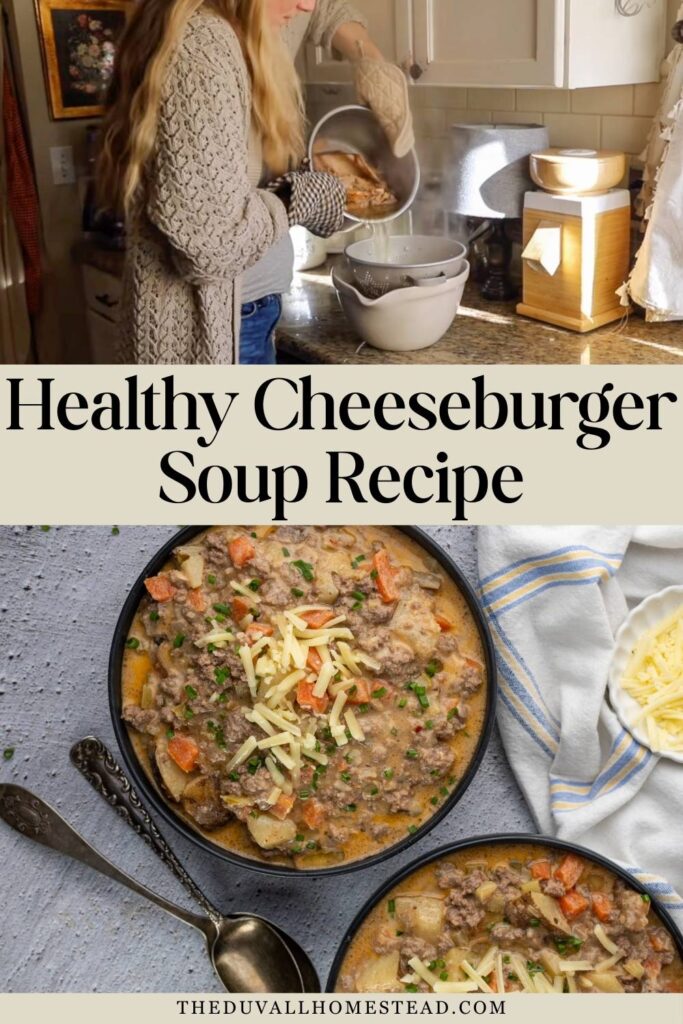 This easy homemade cheeseburger soup is a creamy, high-protein comfort food made in one pot with ground beef, potatoes, and simple ingredients. A healthy cheeseburger soup recipe that’s family friendly, budget friendly, and perfect for busy weeknight dinners or cozy meal prep.